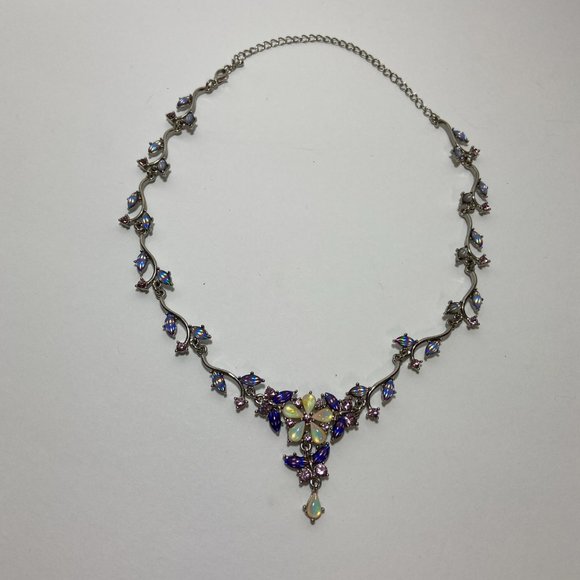 Iridescent Crystal Floral Statement Necklace - Picture 11 of 14